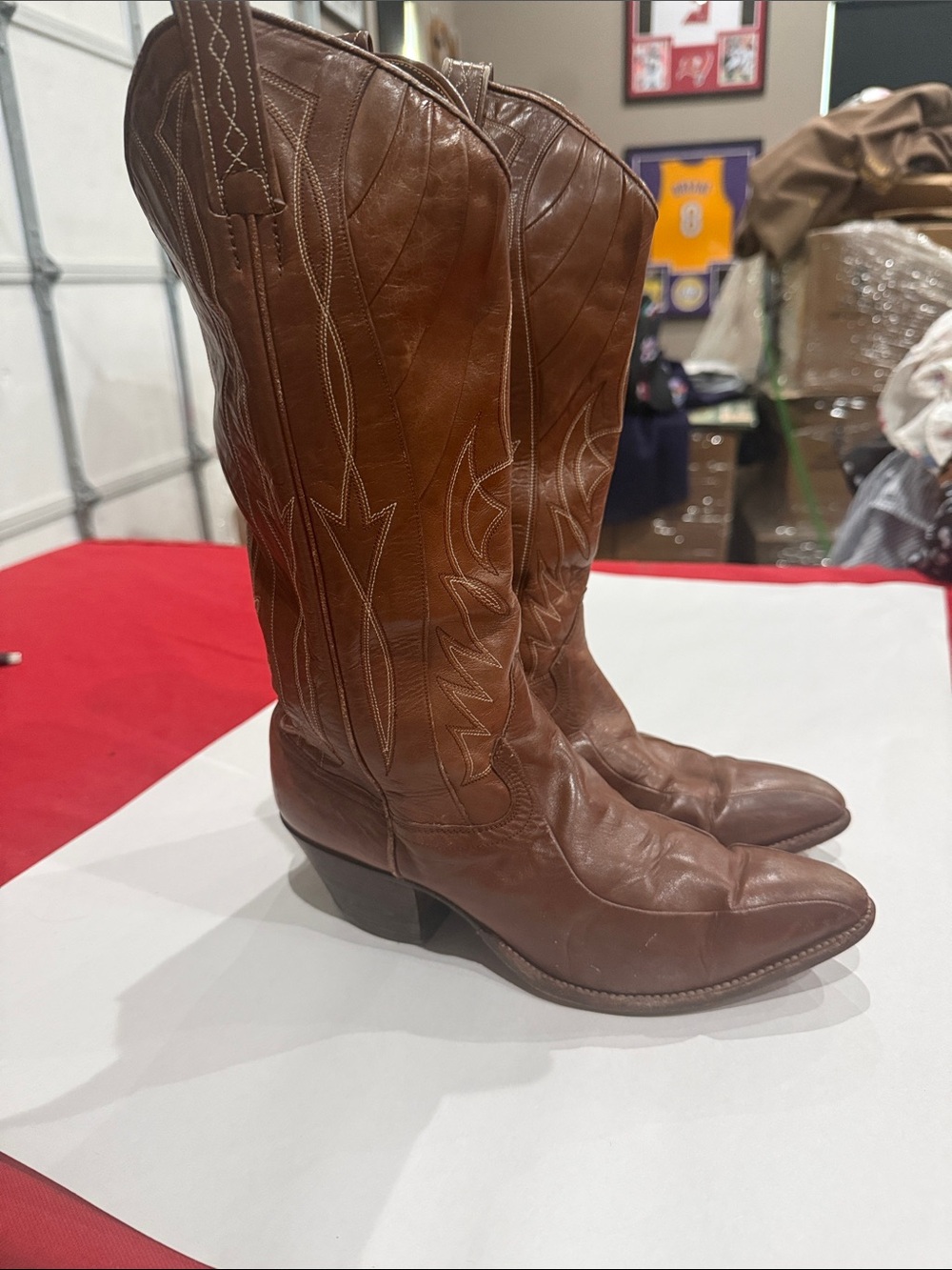 Dan Post Brown Leather Western Cowboy Boots with Stitching